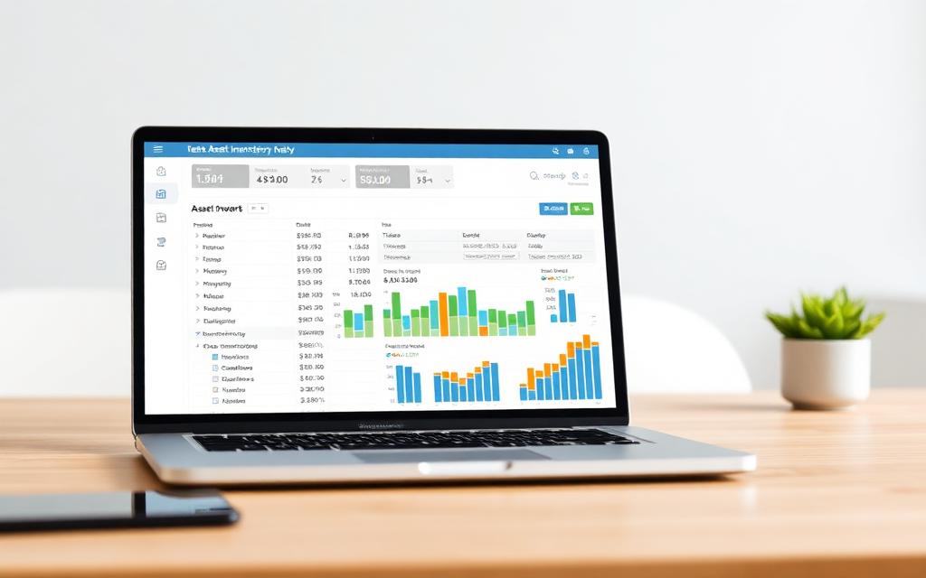 Laptop zeigt eine digitale Bestandsübersicht der Assets